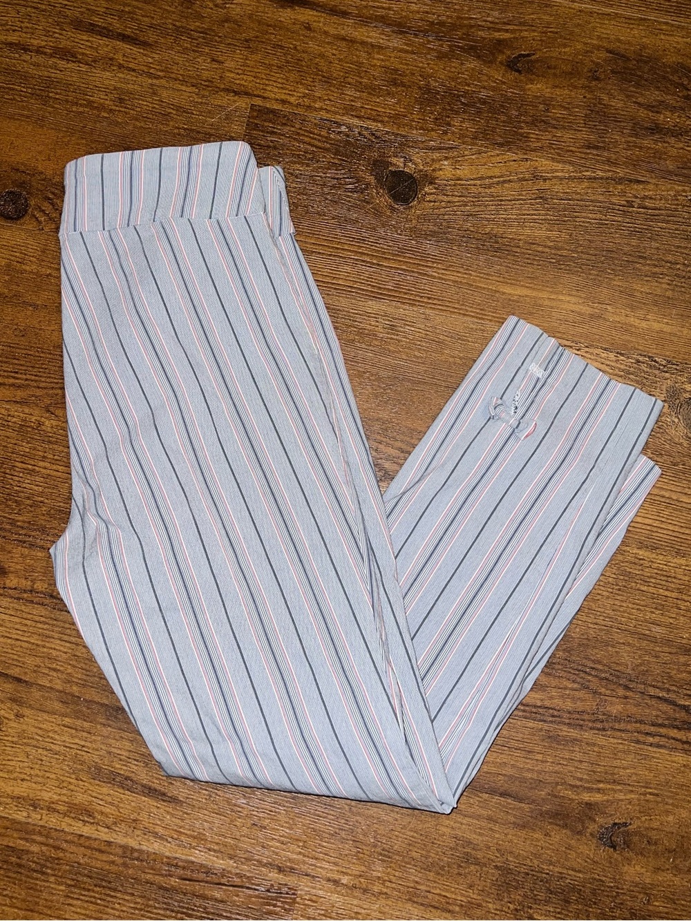 Van Heusen Blue Pink Boho Stripe Pull On Stretch Cropped Ankle Bow Pants Size 8